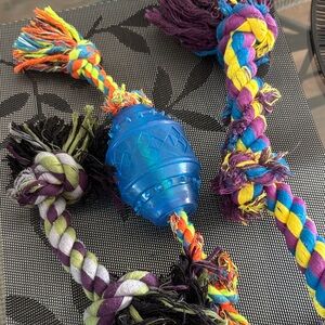 Colorful Knotted Rope Dog Toys with Blue Chew Ball